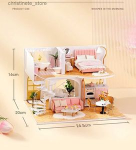 Arkitektur/DIY House DIY Dollhouse With Furniture Light Doll House Casa Miniature Artiklar Maison Children Girl Boy For Toys Födelsedagspresenter L033