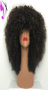 Franja completa pequena onda saltitante encaracolado afro perucas frente de renda preto africano americano feminino natural resistente ao calor sintético curto peruca1709479