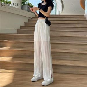 Capris calças casuais femininas finas sheer verão moda baggy cintura alta allmatch harajuku retro concurso streetwear em linha reta mujer calças