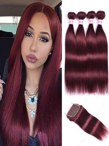 Pacotes de cabelo virgem reto brasileiro com fechos pacotes de cabelo humano com fechamento cor pura 1 30 2 4 33 99j 27 cabelo ext9587241