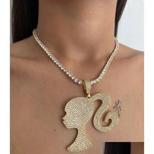 Pendant Necklaces New Design Girl Head Pendant Necklaces For Girls Iced Out 5A Cubic Zircon Lovely Cute Charms Necklace Fashion Jewelr Dhf3H