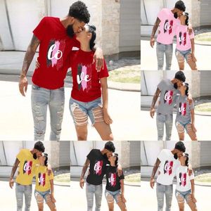 Women's T Shirts Fashionable Valentine's Day Love Printed Round Neck Short Sleeved Top Shirt For Men And Women Graphic Tech