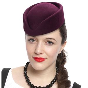 Najwyższej jakości kobiety wełny filc beret hatdrop Fancy stewardess Air Hostesses Pillbox Hat Millinery Fascynator Cap 210311229X