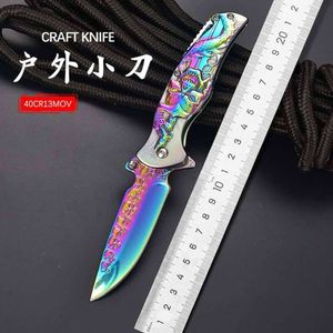 Utomhus All Steel CNC Relief Color Titanium Folding Portable Self-Defense Jungle Survival Knife, High Hardness 281478