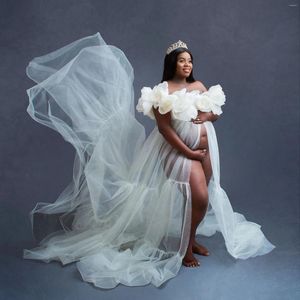 Sukienki swobodne Ivory Sheer Tuulle Matters for Women Ręcznie 3D Kwiaty sukienka elegancka ciąża szat