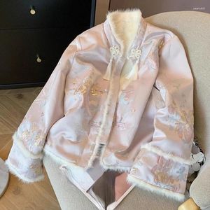 Women's Trench Coats Chinese Style Parkas Women Arrival Flower Jacquard Long Sleeve Single Breasted Winter Female Elegant Chic Jackets