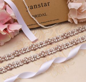 Handmade Bridal Pearls Crystal Wedding Dress Belts Rose Gold Pearls Crystal Applique Sew On Bridal Gown Sash YS8033007048