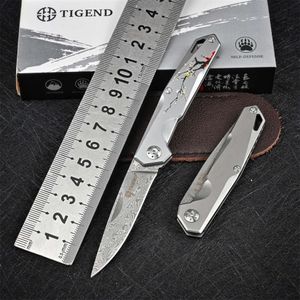 Changfeng Mini Damascus Folding Tactical Survival Outdoor Self Defense Legal Liten Knife 593434