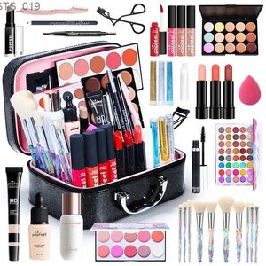 Lidschatten-Make-up-Set, matt, schimmernd, Lidschatten-Palette, Lippenstift, Lipgloss, Mascara, Rouge, Augenbrauenstift, Pinsel, Make-up-Pinsel mit Kosmetikbox