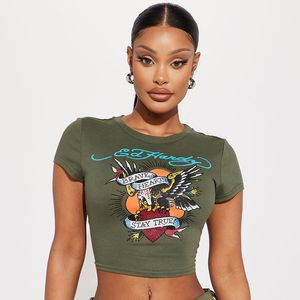 Kvinnors T-shirtdesigner Kvinnor Europeiska och amerikanska Instagram Trendiga kortärmade topp-t-shirt Tryckt mönster Sexig kryddig tjej Y2K Retro Style Dressing