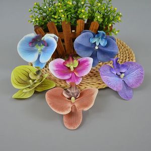 16Color Phalaenopsis Latex Artificial Butterfly Orchid Flowers Head DIY Wedding Christmas Decoration Shooting Props Accessories 240228