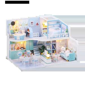 Architecture/DIY House Gristmas Gift Diy Mini Doll House Toys for Children Furniture Miniature Wooden Miniaturas Dollhouse Birthday Gifts K057