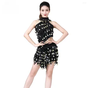 Stage Wear Adult Performance Clothing Women Latin Salsa Sequin Dance Dress Suit