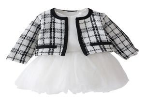 Conjunto de roupas para bebês recém-nascidos, manga longa, ponto aberto, suéter, vestido, roupa de houndstooth, outono, jaqueta para meninas, 1053354