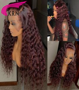 الأسود 99 Burgundy Human for Women Curly 180 Remy Brazilian Brazilian Colored 99 13x6 Lace Precked8607944