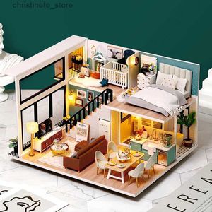 Architecture/DIY House -DIY Wooden Doll House Kit Modern Miniature Dollhouse with Furniture Lights Magic Roombox Toys Birthday Gift