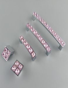 Crystal Glass Series Diamond Pink Furniture Handtag Door Knobs Dresser Drawer Garderob Köksskåp Skåp Dörr Accesso7271500