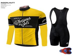 2019 Morvelo Long Sleeve Bib Shorts 세트 사이클링 의류 통기성 자전거 라이딩 러파 Ciclismo 자전거 저지 9d 젤 Pad1261576