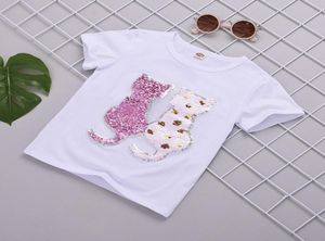 Kızlar için Tshirts Cartoon Cat Girls Top Changeable Sequins Çocuk Tshirt Genç Çocuk Yaz Kıyafetleri 6 8 10 12 13 14 Yıl 210302 73 3943724