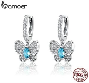 Äkta 925 Sterling Silver Luminous Clear CZ Butterfly Crystal droppeörhängen för kvinnor Bröllopsengagemangsmycken SCE513 2106247376211