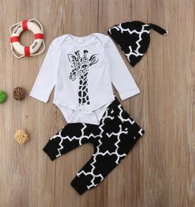 3 pezzi Baby Giraffe Set di vestiti Neonati Boy Girl Body Top Pantaloni lunghi Cappello Abiti Set di abbigliamento 018M ropa de bebe8347785