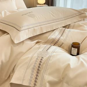 Light Luxury Style 120 Thread Count Pure Cotton Four Piece Set Embroidered All Quilt Cover Premium Feeling Bed Sheet 240226