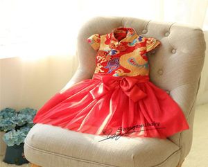 Einzelhandel Mädchen Kleid Neujahr Chinesischen Stil Drachen Rotes Kleid für Baby Mädchen Prinzessin Party Kleid Kinder Neujahr Geschenk Kinder kleidung2973681