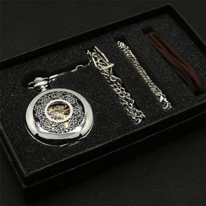 골동품 기계식 포켓 시계 핸드 윈딩 펜던트 목걸이 체인 리더 체인이있는 펜던트 시계 남성용 세트 240220