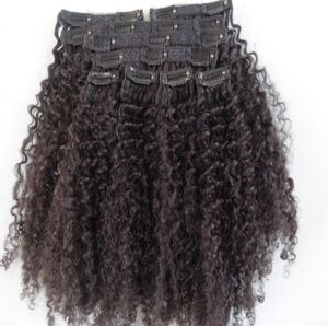 Extensões de cabelo virgem humano mongol com pano de laço 9 peças com 18 clipes clipe no cabelo cabelo encaracolado crespo marrom escuro natural b9726668