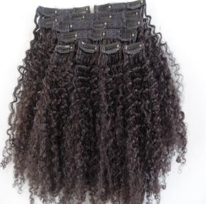 estensioni dei capelli umani vergini mongoli con tessuto per allacciatura 9 pezzi con 18 clip clip nei capelli capelli ricci crespi castano scuro naturale B9726668