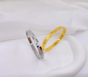 Bangle 22 Year Fashion Simple Checkerboard Frosted Highgrade Titanium Steel Bracelet Female Minority Design Online Red Same Style9424023