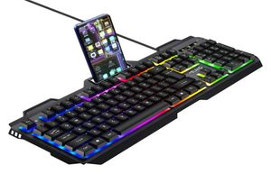 Milang T806 Manipulador de placa de ferro de metal Conjunto de teclado e mouse com fio colorido luminoso flutuante Keycap Acessórios para jogos E1345852