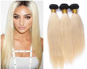 1B613 Blond ombre ludzkie włosy Wefts 3PCS Peruwiańskie Virgin Hair Bundles MAKUS SILKY proste ciemne korzenie blond ombre ludzkie włosy Ext8848136