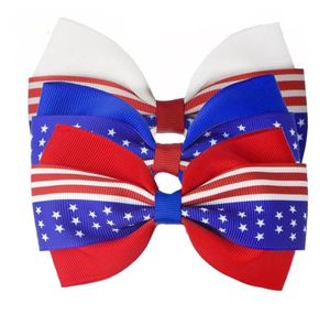 4 Inch Hair Accessories 4th of July Flag Hair Bows for Girls Clips Red Royal White Hairbows Grosgrain Ribbon Stars Stripe 471 K23746566