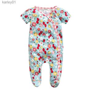 Footies Honeyzone Baby Footie Floral Fruit Short Sleeve Summer Clothes Newborn Girl Jumpsuit Roupas Para Bebe YQ240306