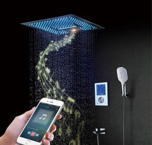luxury el shower column 16 Inches high flow waterfall led rainshowers 3 way thermostatic digital diverter valve music bathroom 9581734