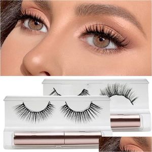 Falska ögonfransar magnetiska set vattentät varar naturligt eyeliner magnet makeup förlängning kitfalse drop leverans dhz5q