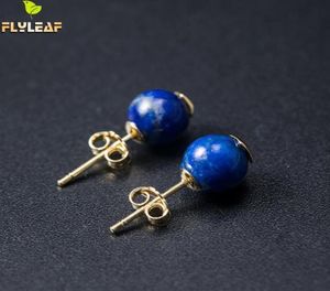 Stud 925 Sterling Silver Lapis Lazuli Earrings For Women Chinese Retro Style Lady Handmade Vintage Jewelry Flyleaf8211435