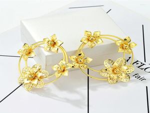 Dangle Earrings Bohemia Hoop 24K Gold Plated Flower Drop For Women Fashion Jewelry Wedding Bride Accessories Gifts7441670