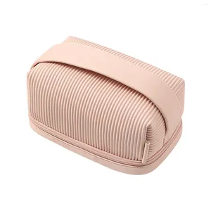 Cosmetic Bags Small Makeup Bag PU Leather Striped Portable Travel Pouch Organizer With Handle Cute For Women And Girls