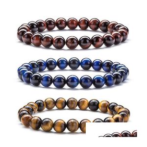 Perline 8Mm Aaddadd Pietra naturale Uomo Donna Occhio di tigre Rock Diffusore Bracciale Elastico Yoga Agata Perline Uni Drop Consegna Gioielli Bracel Dhgkb