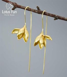 Lotus Fun Real 925 Sterling Silverörhängen Designer Fina smycken 18K Guld Elegant Magnolia Flower Dangle för kvinnor 2201083078658