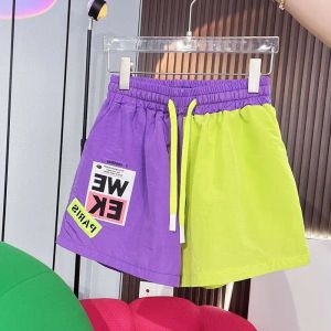 Shorts Summer New Contrast Patchwork Sports Shorts Elastic Waist Lacing Loose Allmatch Wide Leg Pants Casual Fashion Women Clothing