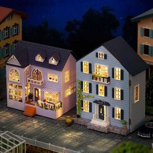 Arkitektur/DIY House DIY Mini Dollhouse With Furniture Light Wood Doll House Casa Miniature Artiklar Maison Barn Girl Boy For Toys Födelsedagspresent