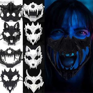 Designer masker djur skelett halvmask kvinnor män party scen show mask halloween karneval vuxen cosplay vit svart varg tiger skelett mask