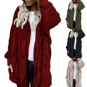 ジャケット冬の暖かい女性ファッションフェイクファーフーフフード付きコートヘアリーカーディガンファーリーアウトウェア