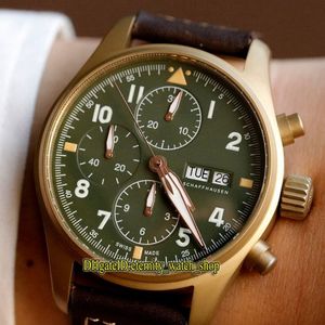 ZF Top versione Pilot Spitfire Fighter Serie Cassa in bronzo 387902 Quadrante luminoso ETA A7750 Cronografo meccanico Orologio da uomo Stopwatc309o