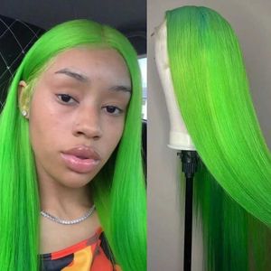 Hair Wigs Synthetic Hair Lace Front Wig Green Colored Women Wig Long Natural Straight Middle Part Cosplay Costume Party Use Wigs 240306