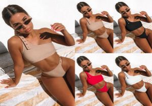 New Arrival sexy One Shoulder Bikini two pieces swimsuit female padded Swimwear Women Bikini Set Bathing Suit swim biquini9616609