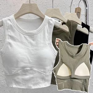 Camisoles Tanks Y2K Girls Sexiga Crop Tops Kvinnliga sömlösa Sports Bh-underkläder underkläder Summer Vest Camisole med bröstkuddar